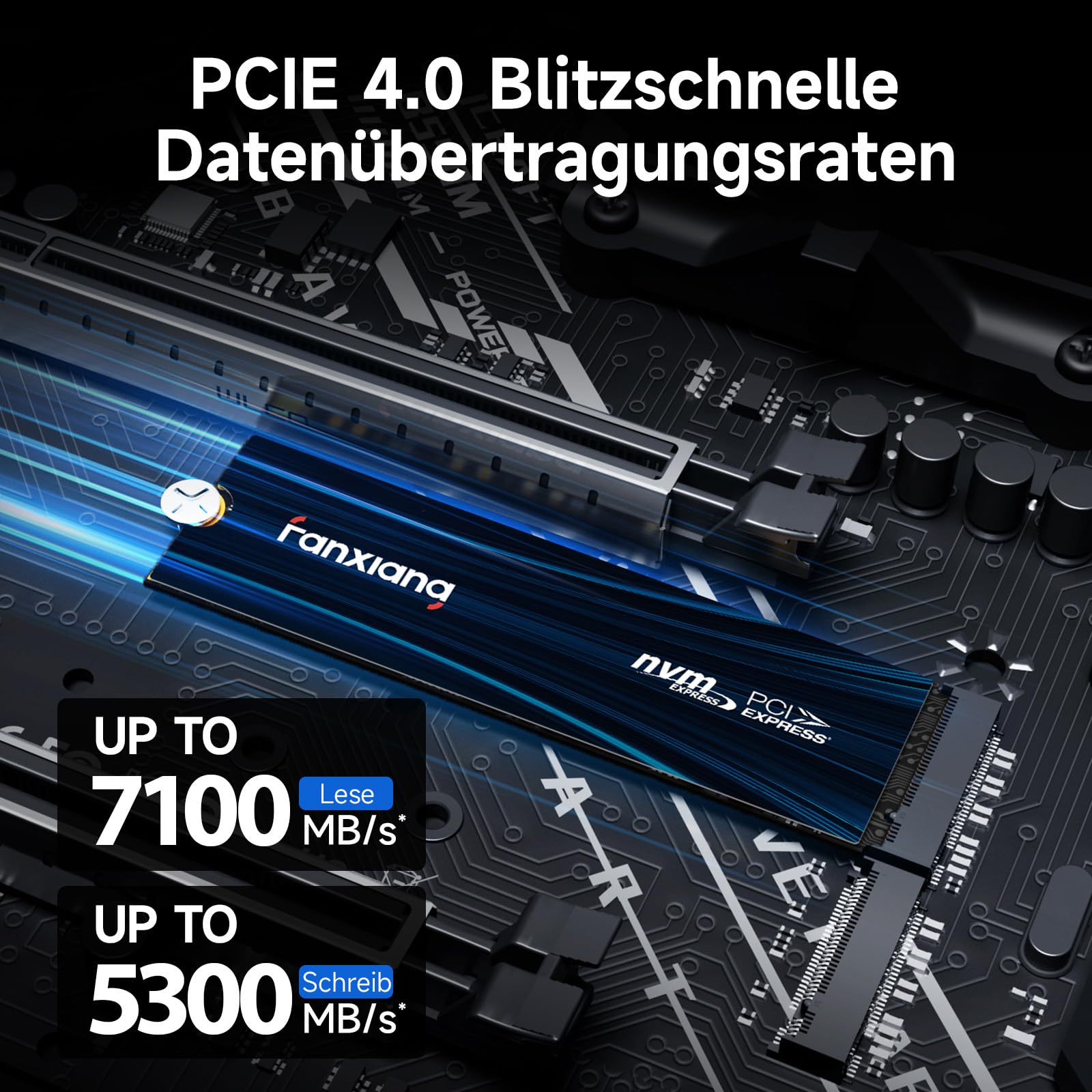 fanxiang NVMe SSD 2TB, M.2 PCIe Gen4x4 Gaming Solid State Laufwerk mit SLC Cache, 7100MB/s Lesen, Interne Festplatte für PC PS5 Laptop Datenübertragung S880E
