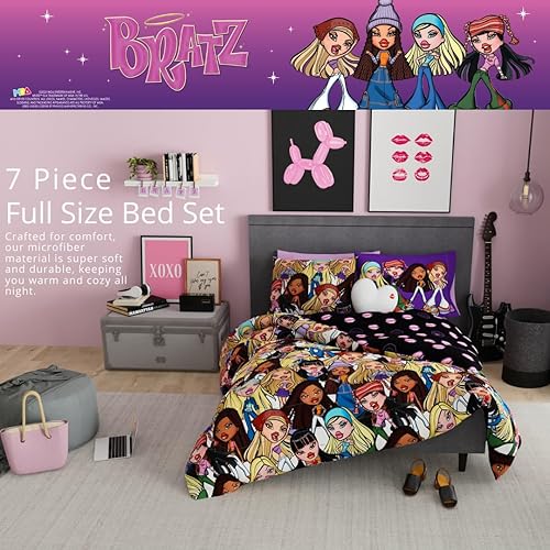 Miniatura 4 de Franco Bratz Fashion Bedding - Juego de edredón y sábanas súper suaves de 7 piezas con funda, tamaño Queen, (producto 100% oficial)