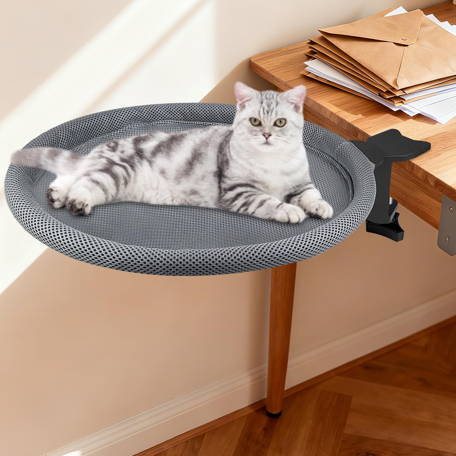 Cama Para Gatos De Escritorio – Rotación 360° Y Altura Ajustable – Fácil Montaje – Soporta Hasta 10 Kg