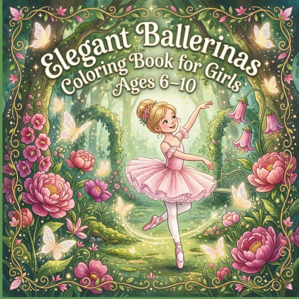 Elegant Ballerinas Coloring Book for Girls Ages 6–10: Beautiful Ballet Scenes and Graceful Dance Poses for Creative Girls