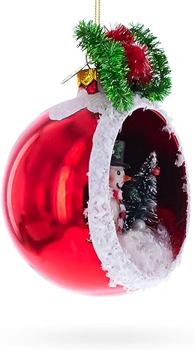 Miniatura 3 de Adorno de cristal soplado con muñeco de nieve festivo y su árbol de Navidad