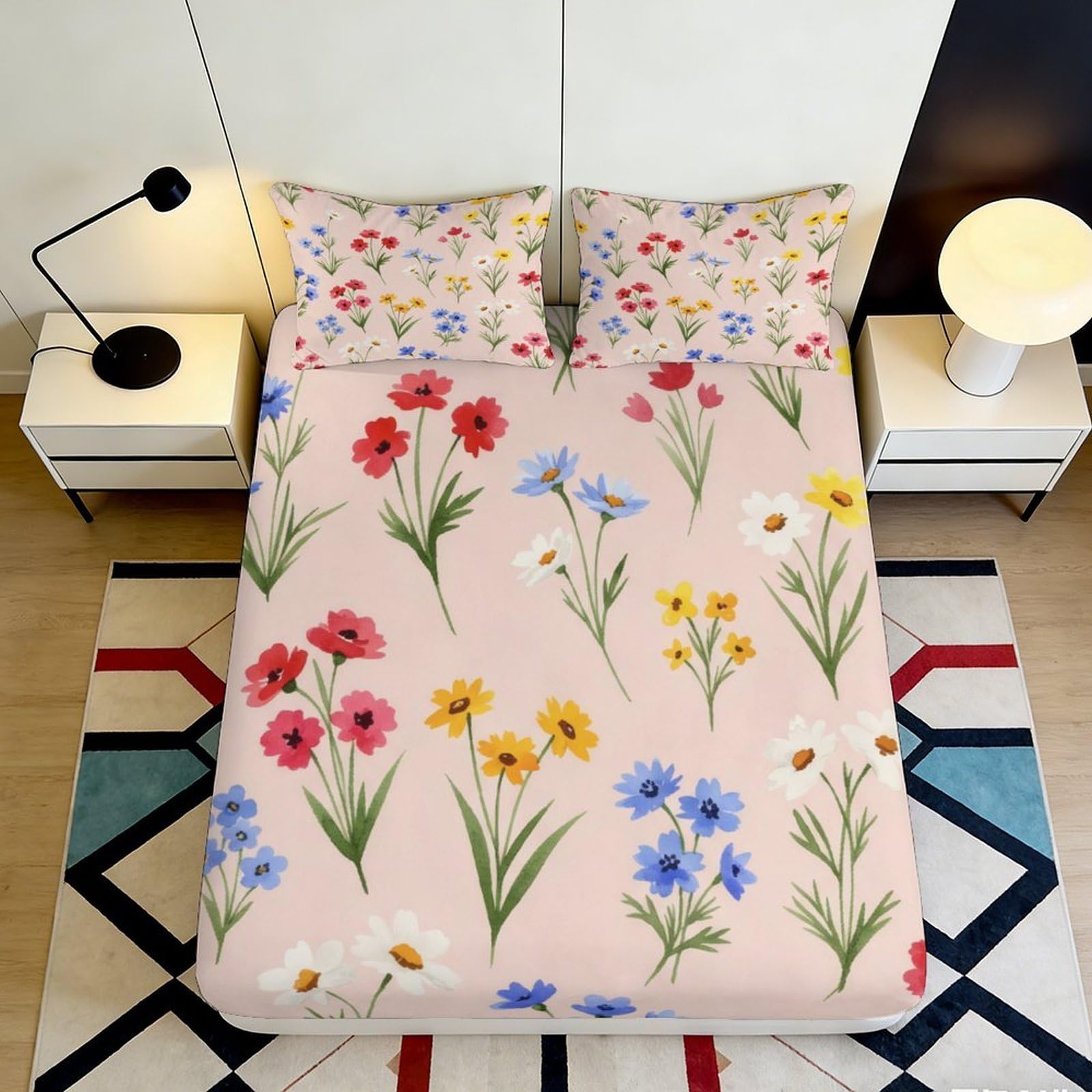 Pnayamiorkfel Style-5 3D Printed Wildflower Meadow Fitted Sheet Microfiber Soft Pastel Floral Bed Cover For Bedroom Guest Room Decor 90X200x25cm