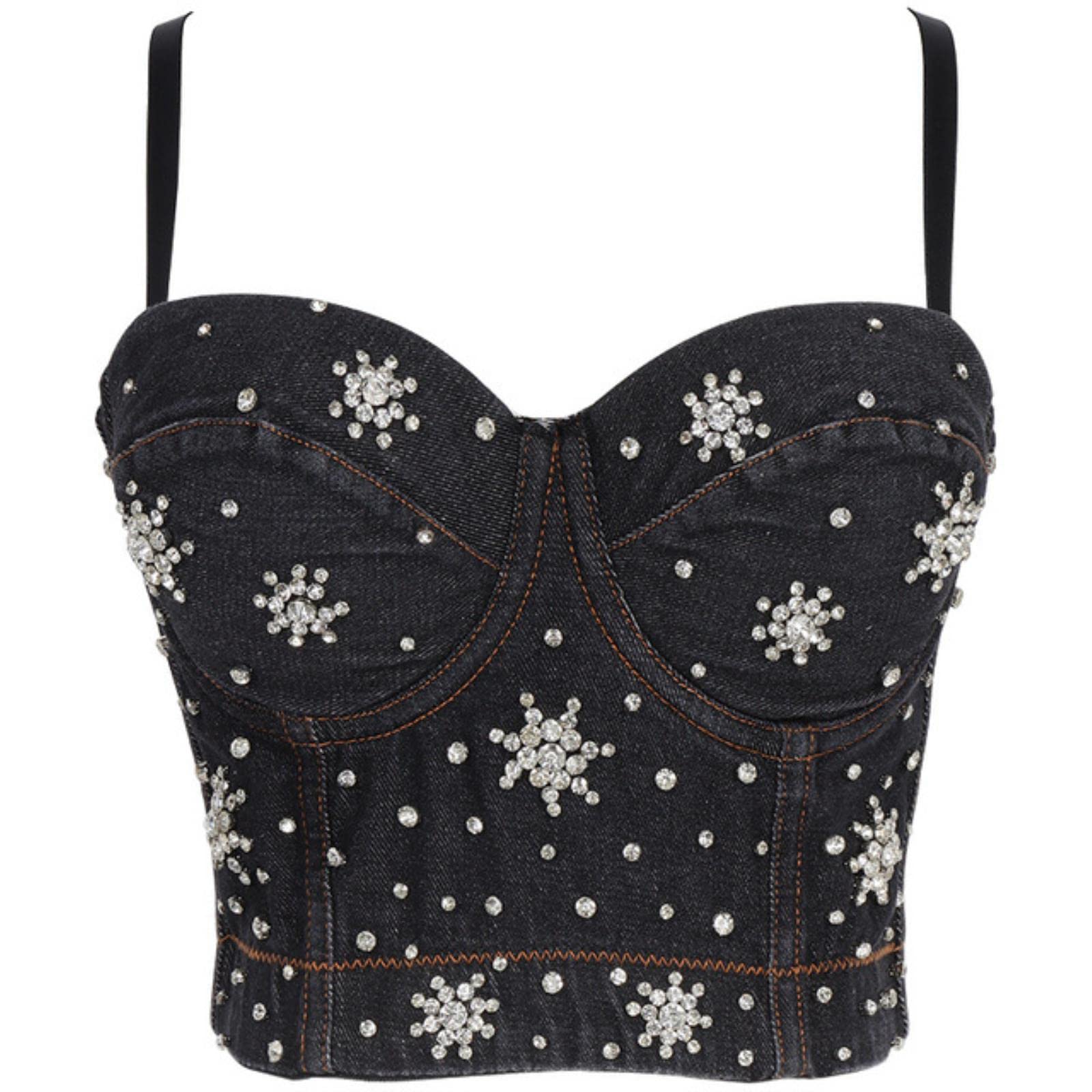 Fashion Women Tank Top Cropped Shirt Women Clothes Bra y2k Corsé Ladies Crop Tops Gothic Shaper-23-Denim Negro, CN S-34