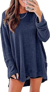 SHEWIN Long Sleeve Shirts For Women Oversized Sweatshirt Crewneck Waffle Knit Fall Tops for Women 2025
