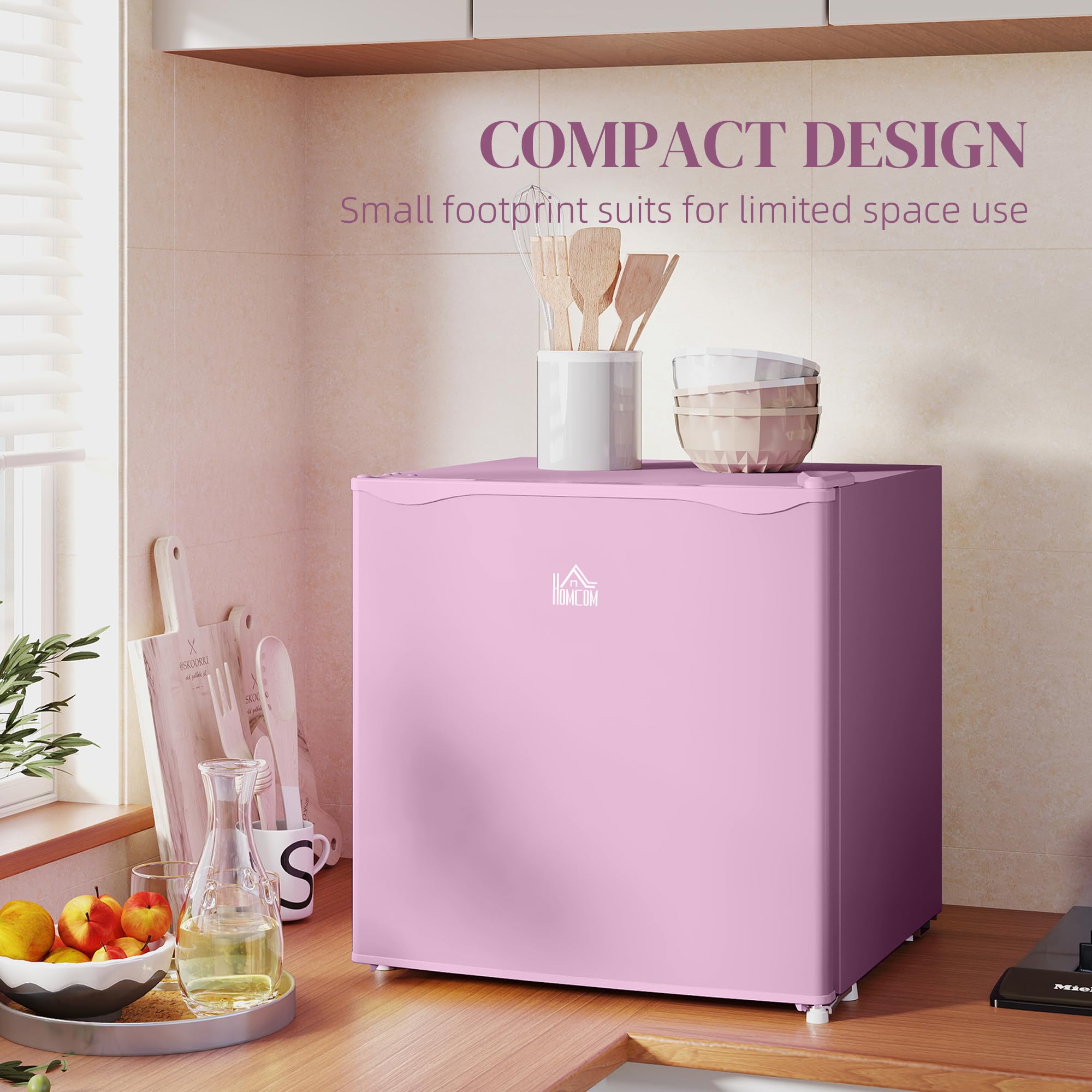 HOMCOM Mini Freezer Countertop, 1.1 Cu.Ft Compact Upright Freezer With Removable Shelves, Reversible Door For Home, Dorm, Apartment And Office, Pink on Fridge.com - View 4