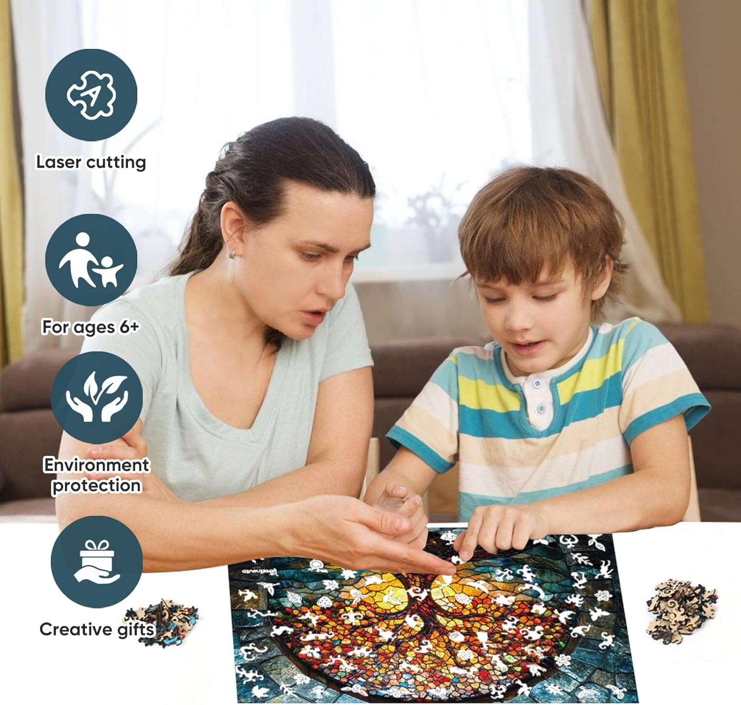 Qiuenisray Wooden Adults Puzzles 200 Pieces, Mosaic Tree of Life Jigsaw Puzzles for Women Girl, FSC Certified Wall Decor, Unique Animal Shape Puzzles Pieces, Wood Gift for Family Game 10.9x7.3 in