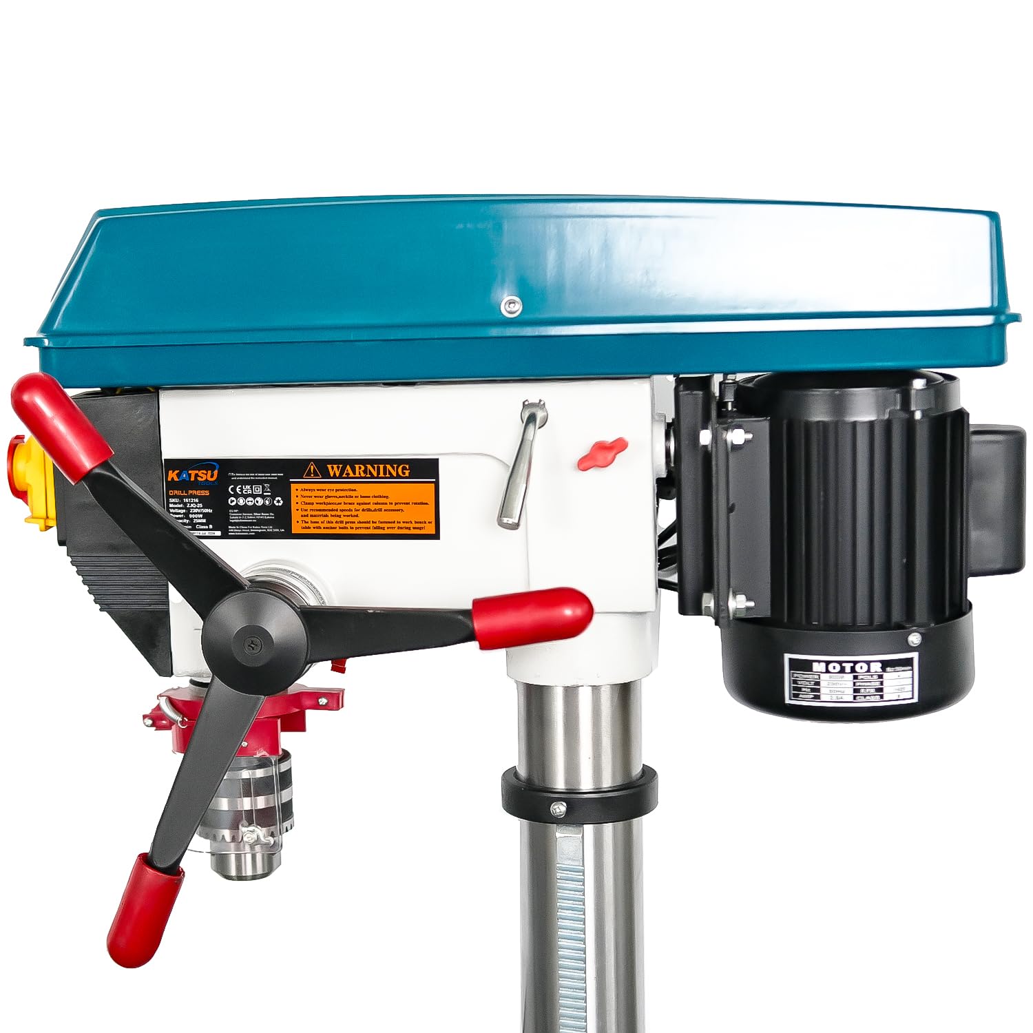 KATSU Tools Prensa de taladro de pilar de banco industrial de 900 W + portabrocas de 20 mm + interruptor electrónico de velocidad variable de 12 velocidades + profundidad máxima de perforación de 85