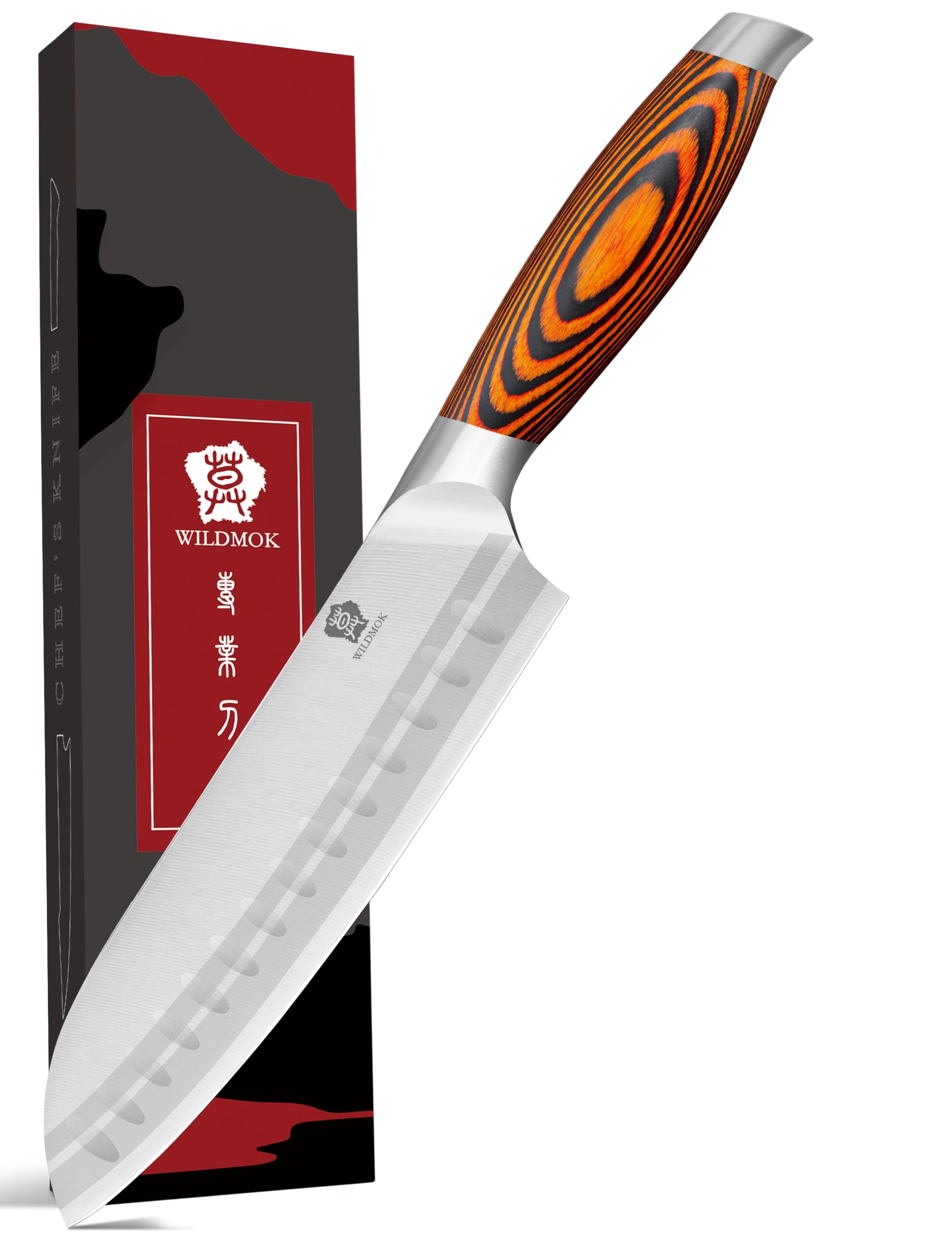 WILDMOK 18cm Santoku Messer Asiatischer Art, Santokumesser, Deutsch Edelstahl Küchenmesser mit ergonomischem Griff für Haus und Restaurant