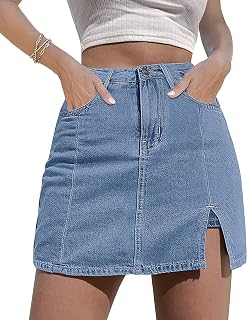 Women’s Denim Skirt High Waist Washed Frayed Stretchy Split Hem Skirts Skirt Shorts Skirts with Pocket for Women