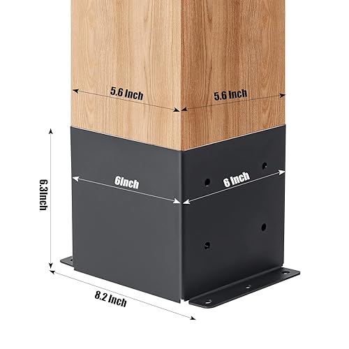 Miniatura 2 de Base de poste de 6 x 6 pulgadas, 4 piezas, (tamaño interior 5.6 x 5.6), kit de soportes de poste de anclaje de poste de metal negro resistente con