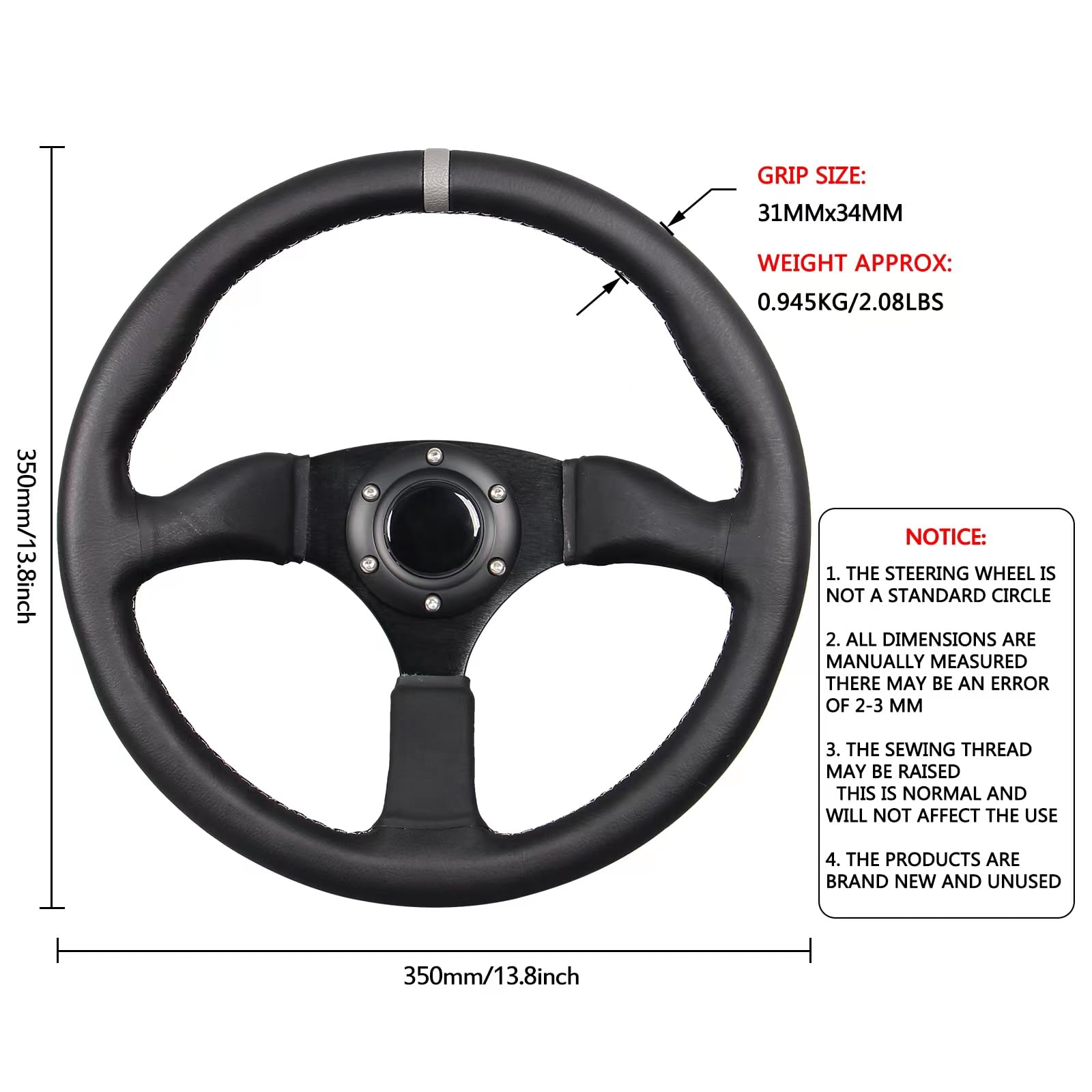 Amazon.com: GONMOT 350mm Gray Stripe Racing Steering Wheel Black