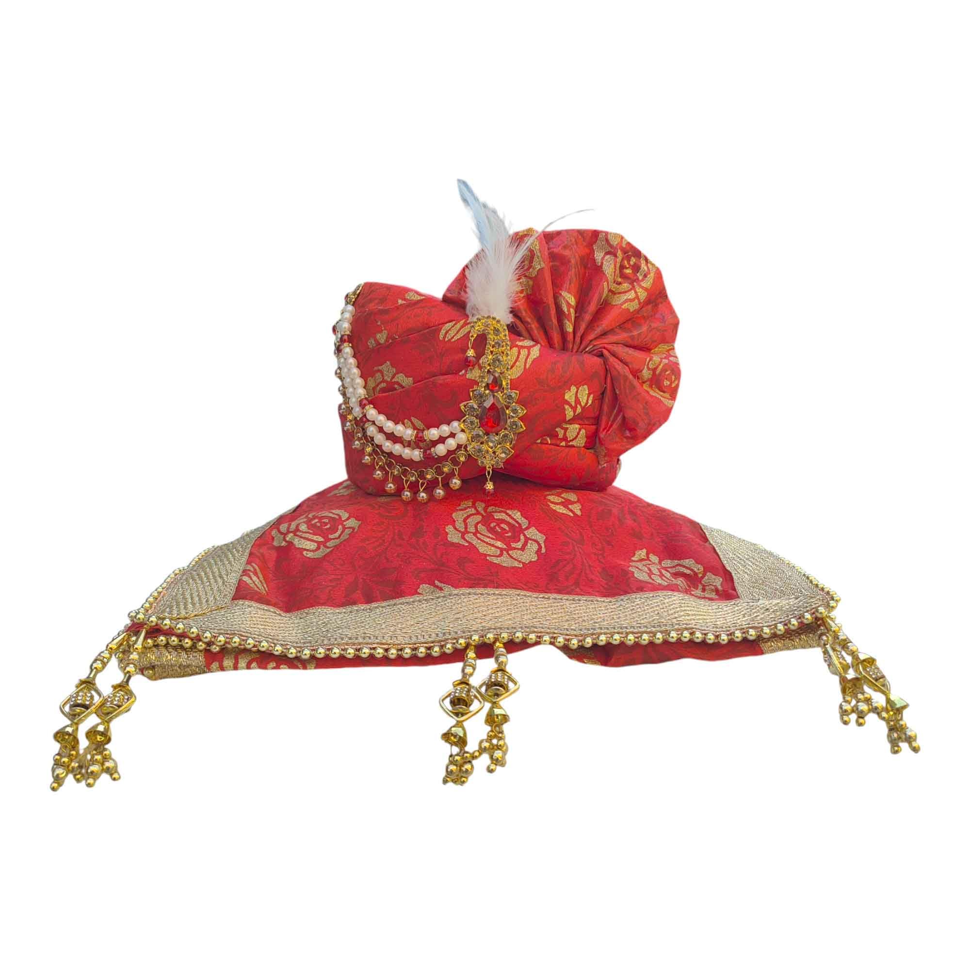 Jodhpuri Men's Wedding Safa/Groom Pagdi/Turban with Sherwani Stole/Dupatta for Marriage - Maroon Red (Size: 22 to 22.5 Inch)-image-2