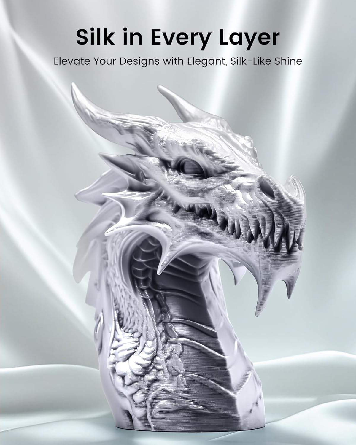 SUNLU Silk PLA+ Filament 1.75mm, Chrome Like Gloss Finish, Smooth Silk Texture, Upgraded Formula for Stable Printing, 1kg(2.2lbs) PLA Plus 3D Printer Filament, Silver - Image 4