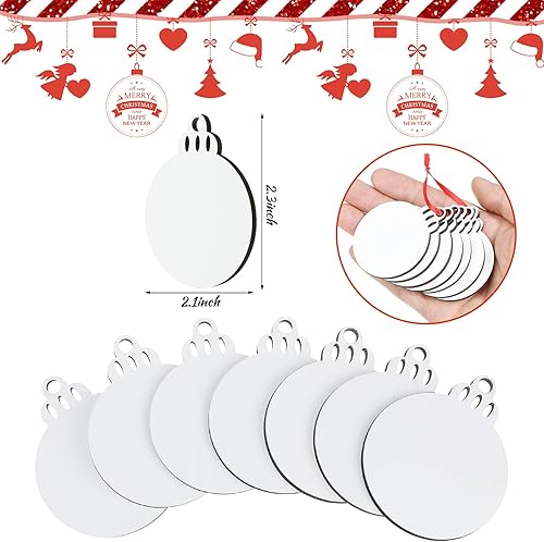 Miniatura 2 de Paquete de 60 adornos de sublimación de Navidad en blanco de MDF personalizados, adornos colgantes de Navidad a granel para decoración de árbol de