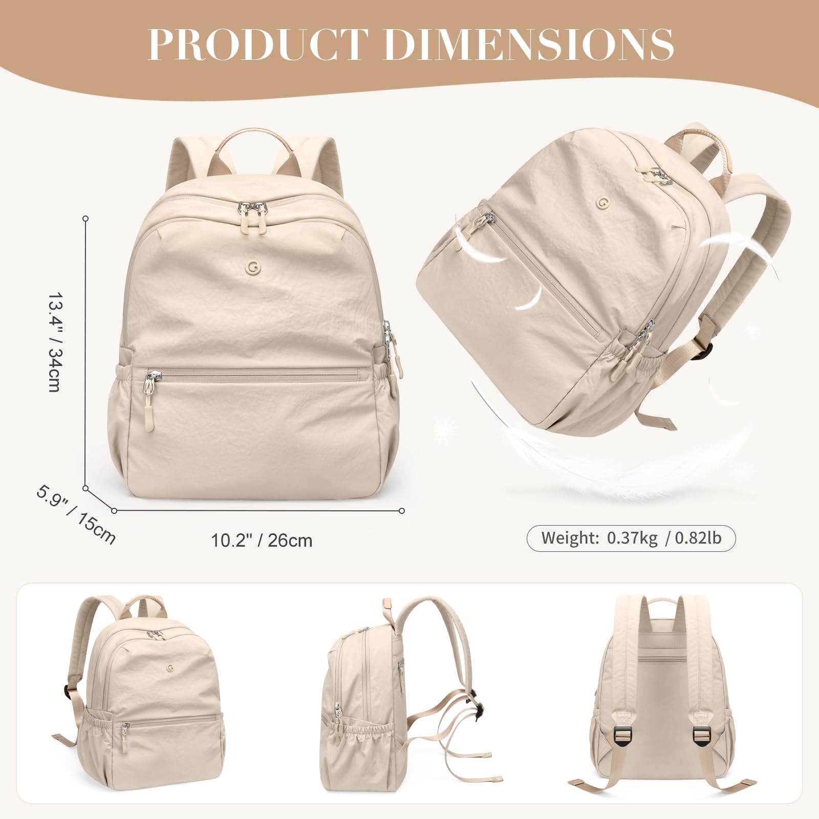 GOLF SUPAGS Mini Sac à Dos pour Femmes Petit Sac a Dos Loisir Sac a Dos Voyage Résistant à l'eau Léger Sac de Jour Décontracté
