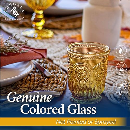 Miniatura 8 de Yungala Paquete de cristalería ámbar – Copas de vino ámbar y vasos pequeños para beber – Diseño de girasol en relieve a juego