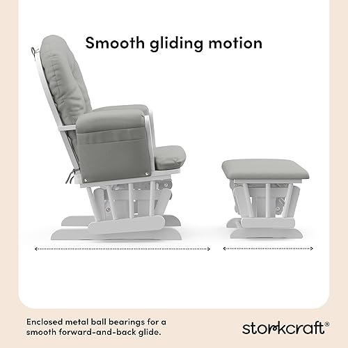 Miniatura 4 de Storkcraft Planeador de aro y otomana prémium (blanco y gris claro) - Planeador de guardería con certificado GREENGUARD Gold, artesanía de madera