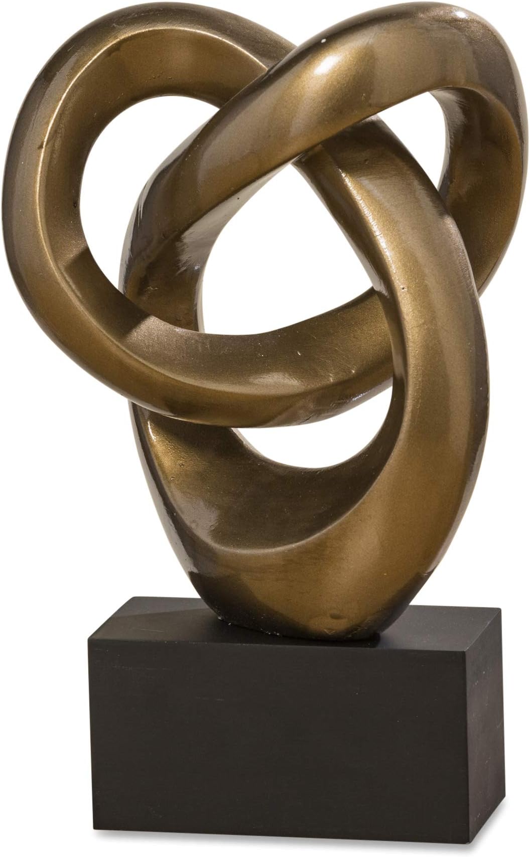 WHW Whole House Worlds Modernist Infinity Orbit Sculpture, Contemporary Art, Copper Finish, Hand Cast Resin, Black Gallery Base, 5 1/2 L x 5 W x 10 1/2 H Inches