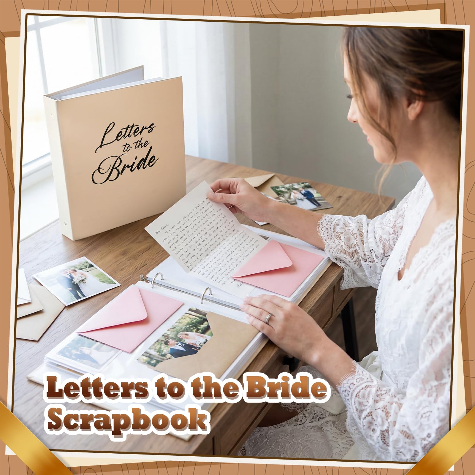 Sabary Album photo en papier vierge avec 20 enveloppes de 10 x 15 cm - Lettres à la mariée - Album photo de mariage - Album souvenir de mariage - Album souvenir de mariage