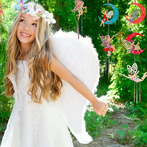 Miniatura 3 de KATOOM Paquete de 12 carillones de viento para niños, kits de manualidades de elfos de hadas, carillón de viento de hadas sin terminar de madera,