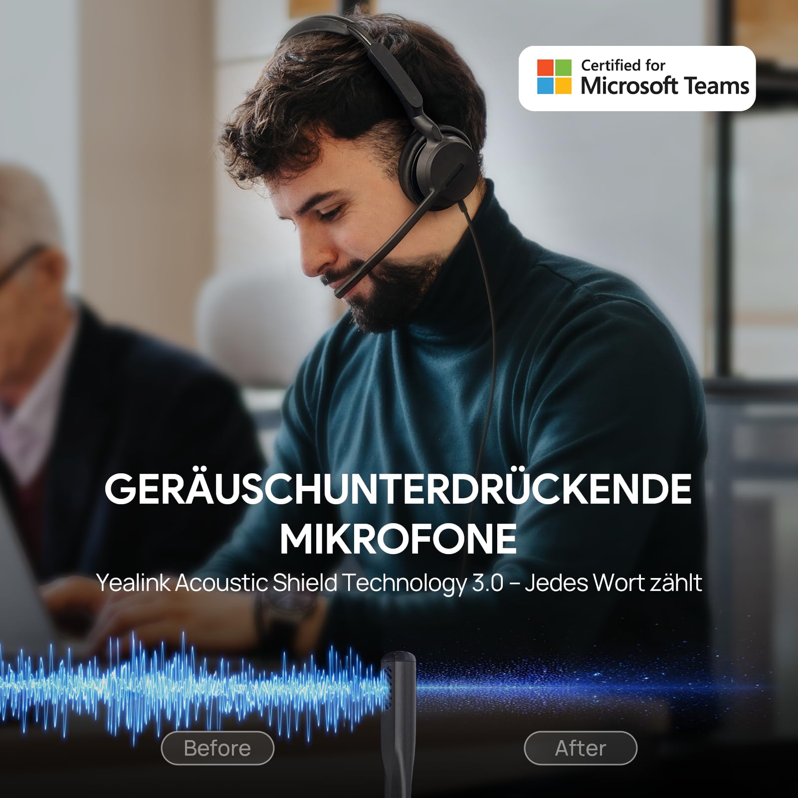 Yealink UH42 Dual Headset USB con microfono di cancellazione del rumore, cuffie stereo cablate con adattatore USB-C/A per PC, laptop, lavoro, ufficio, call center squadre certificate