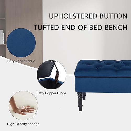 Miniatura 3 de UDAX Banco de almacenamiento de terciopelo, banco otomano de almacenamiento para el extremo de la cama, banco de entrada tapizado copetudo, color