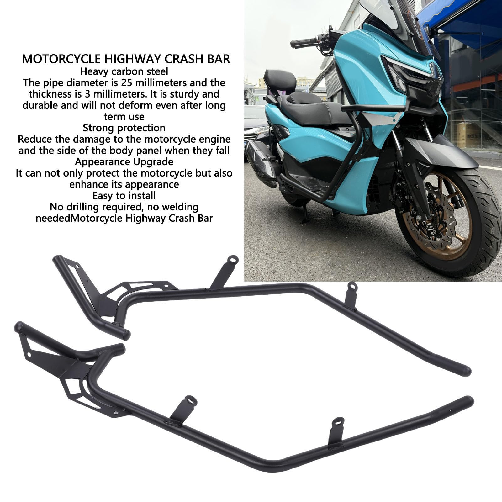 Pasek Awaryjny Motocykla, Wytrzymała Stalowa Osłona Silnika, Ochrona Przednia dla NMAX155 2025-2026