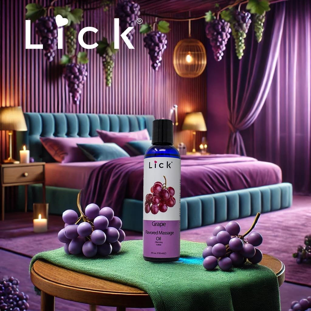 Lick Grape Flavored Massage Oil – Sweet Fruit Edible Massage Oil with Sweet Almond Oil & Vitamin E, Smooth Glide for Relaxing Couples Massage Sessions, 4 oz - Image 2