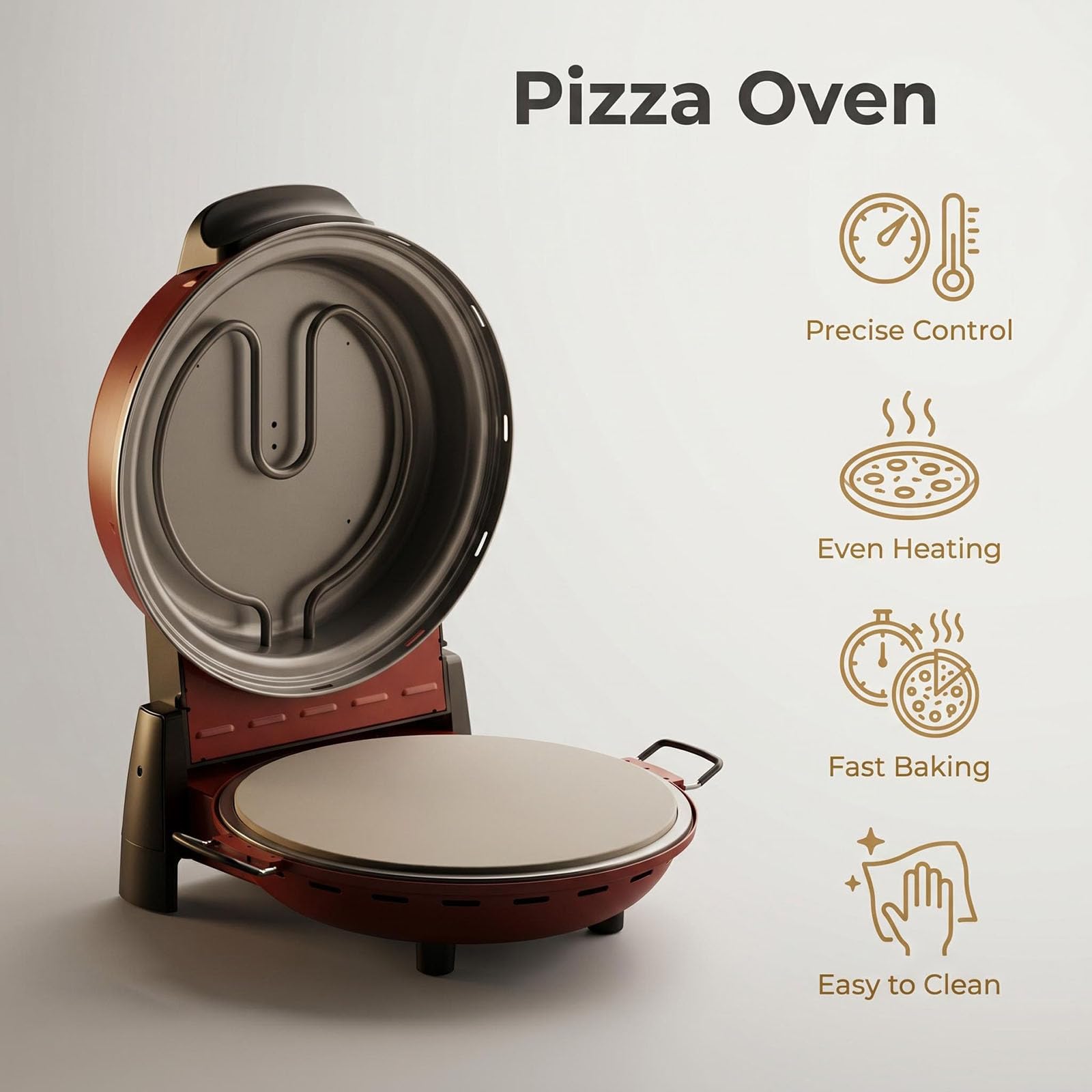 Elektryczna maszyna do pizzy 12 cali, 1200 W, piec do pizzy z płytą do pieczenia kamienia wulkanicznego, kompaktowy piec do pizzy do użytku domowego