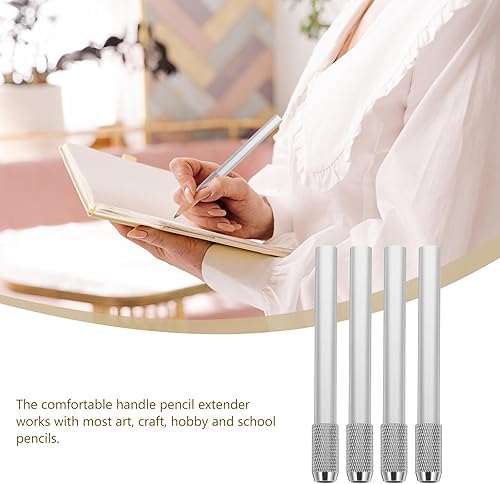 Miniatura 7 de TEHAUX 5 extensores de lápiz, de acero inoxidable de 4 pulgadas, ajustable, soporte de carbón, extensor de manga para bolígrafo, alargador para