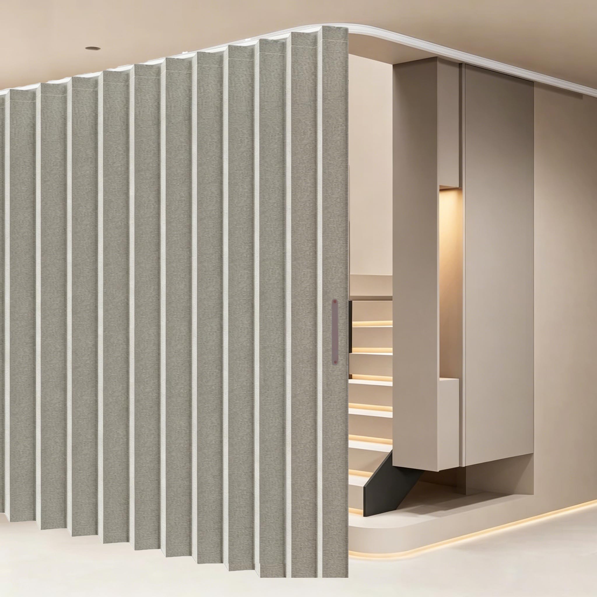 Vectorwinn Blackout Room Divider Curtains, Folding Curtain Screen Partitions, Blackout Sound Reducing Divider Room Panel for Doorway Glass Window Sliding Door Patio (180x108inch, Grey)