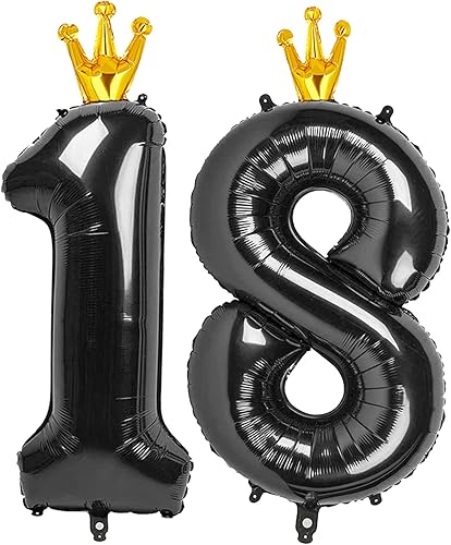 Miniatura 1 de Globo negro del número 18 de 40 pulgadas, globo del número 18, decoraciones de cumpleaños negro 18, proveedores de fiesta de niña y niño de 18 años