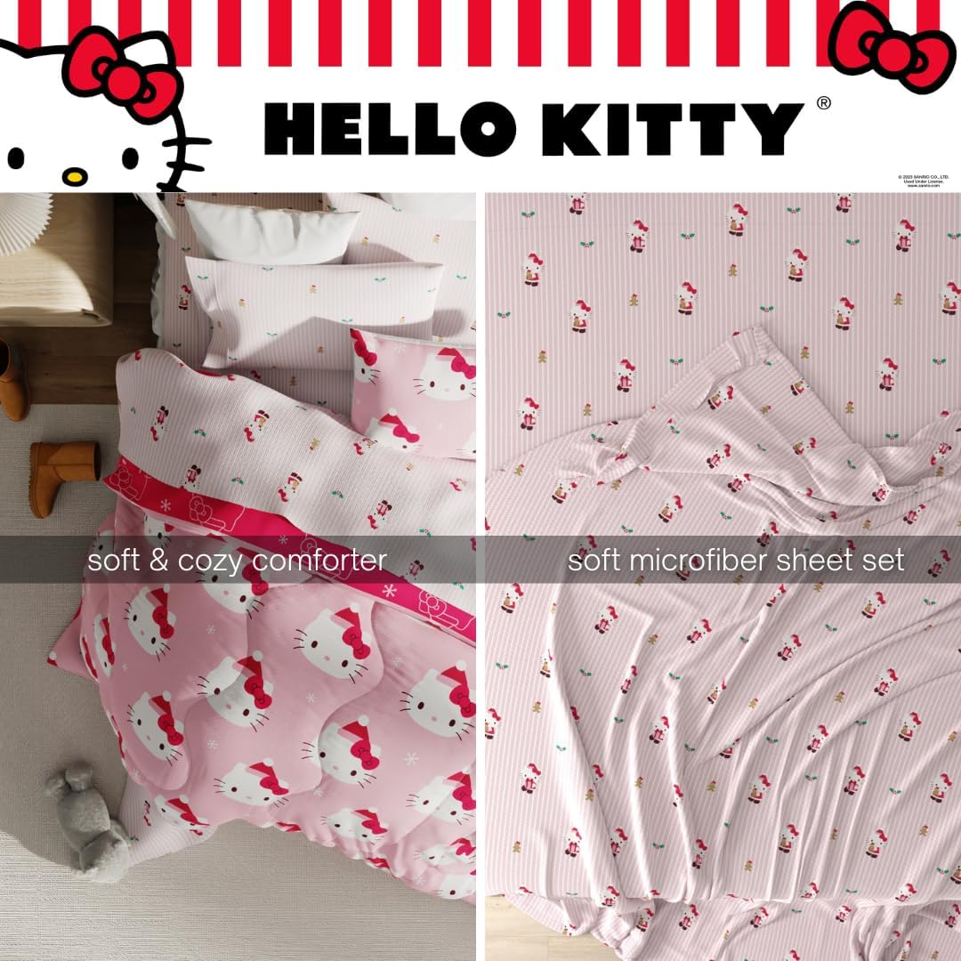 Sanrio Hello Kitty Holiday & Christmas Bedding Soft Comforter and Sheet Set with Sham, 7 Piece Full Size (Officially Licensed Product) by Franco - Image 5