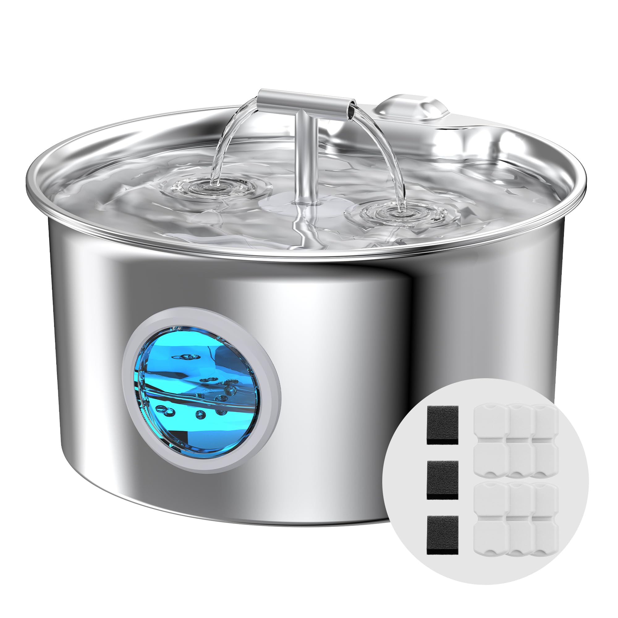 Fontanella Per Gatti Acciaio Inox: 2.6L Fontana per Gatto - Automatico Fontanella Gatto - Super Silenzioso Dispenser Acqua Gatti - 6 filtri a carbone e 3 filtri a schiuma