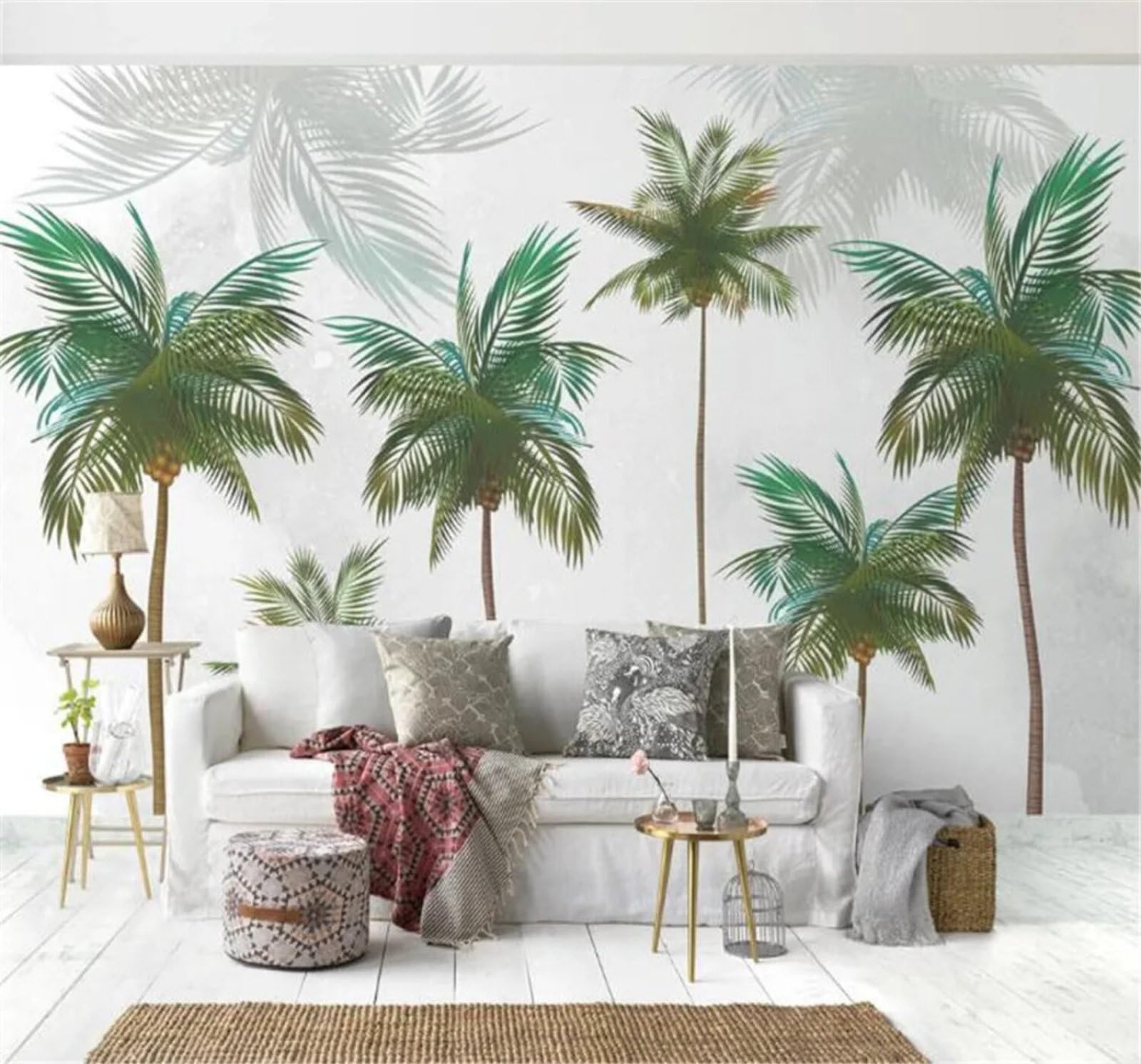 Tzxztt Green Plants Coconut Trees Fresh and Light Hand Drawn Modern 3D Wallpaper Premium Textured Silk Neutral Tones Material Ideal for Living Room Bedroom-400cm×280cm