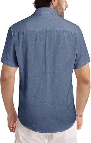 Miniatura 164 de JMIERR Camisas de vestir a rayas con botones y manga corta para hombre