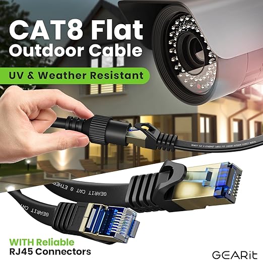 Cable Ethernet GEARit Cat 8 Plano 10 pies Negro miniatura 2