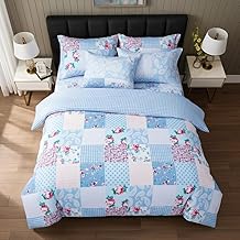B&B Printed Duvet Cover Set, 100% Rich Cotton Comforter Cover Bedding Sets - Soft, Thick Anti-Allergy 3PCS Quilt Covers with 2 Pillow Shams (Double Size, Floral Blue)