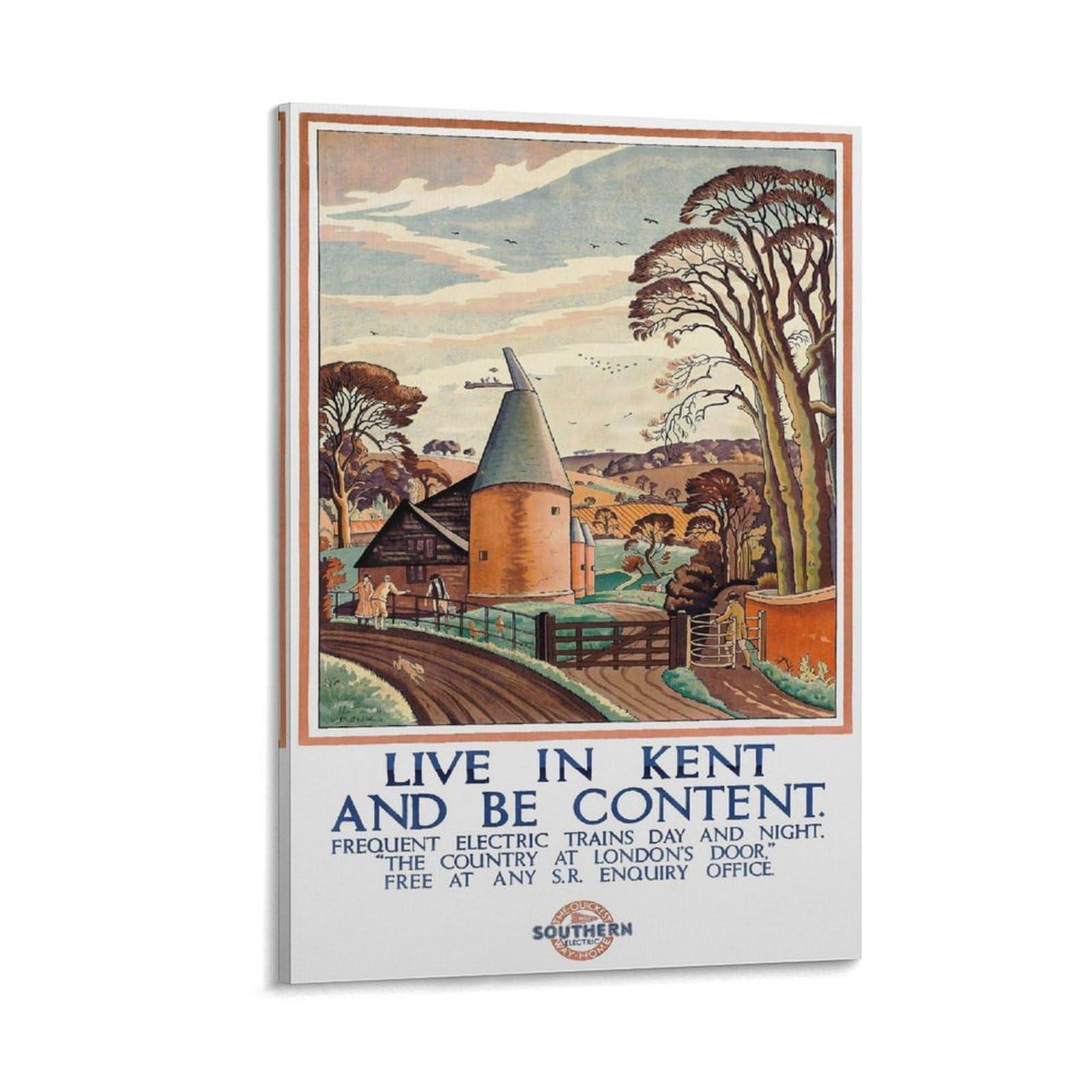 FUPMTKLT British Railways Live in Kent Vintage Countryside Canvas Poster Wall Art Decor Print Picture Paintings for Living Room Bedroom Decoration 08x12inch(20x30cm)
