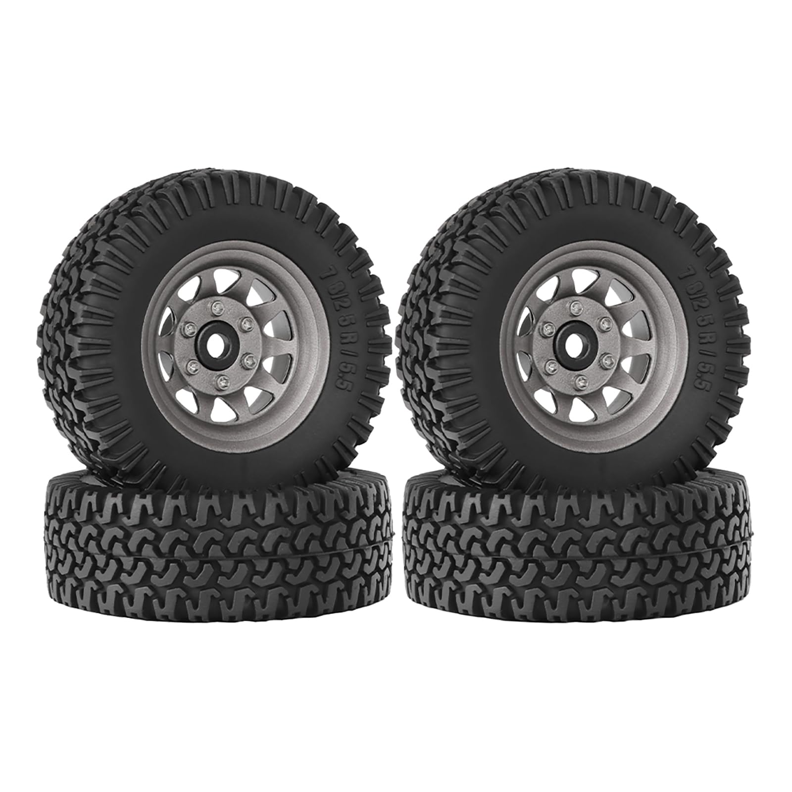 KINGCOO 4PCS 1.55 inch Aluminum Alloy Metal 10Spoke Beadlock Wheel Rim Tyre and Rubber Tires Set for 1/10 RC Rock Crawler Car for Tamiya Axial AX90069 UTB18 D90 TF2 CC01 LC70 (Grey, B-76MM) โ image 1