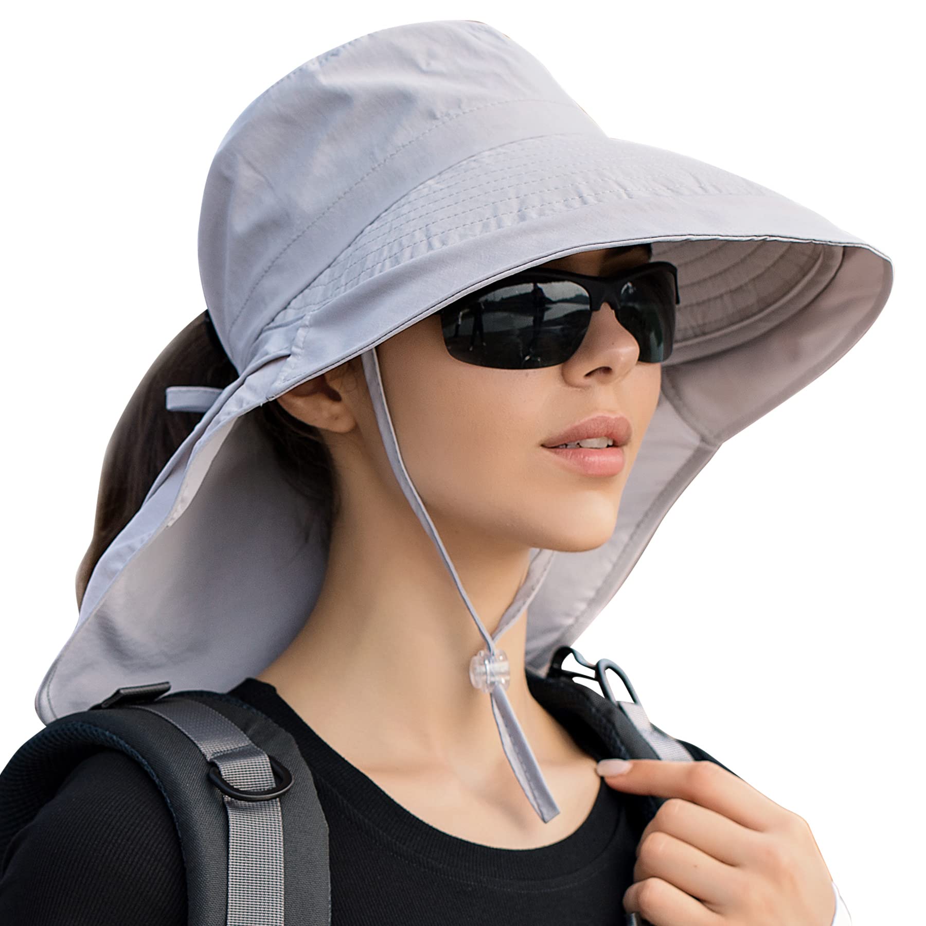SEAUR Sombrero de sol para mujer, de verano, protección UV, con correa para la barbilla y ala ancha, plegable, para exteriores, senderismo, playa
