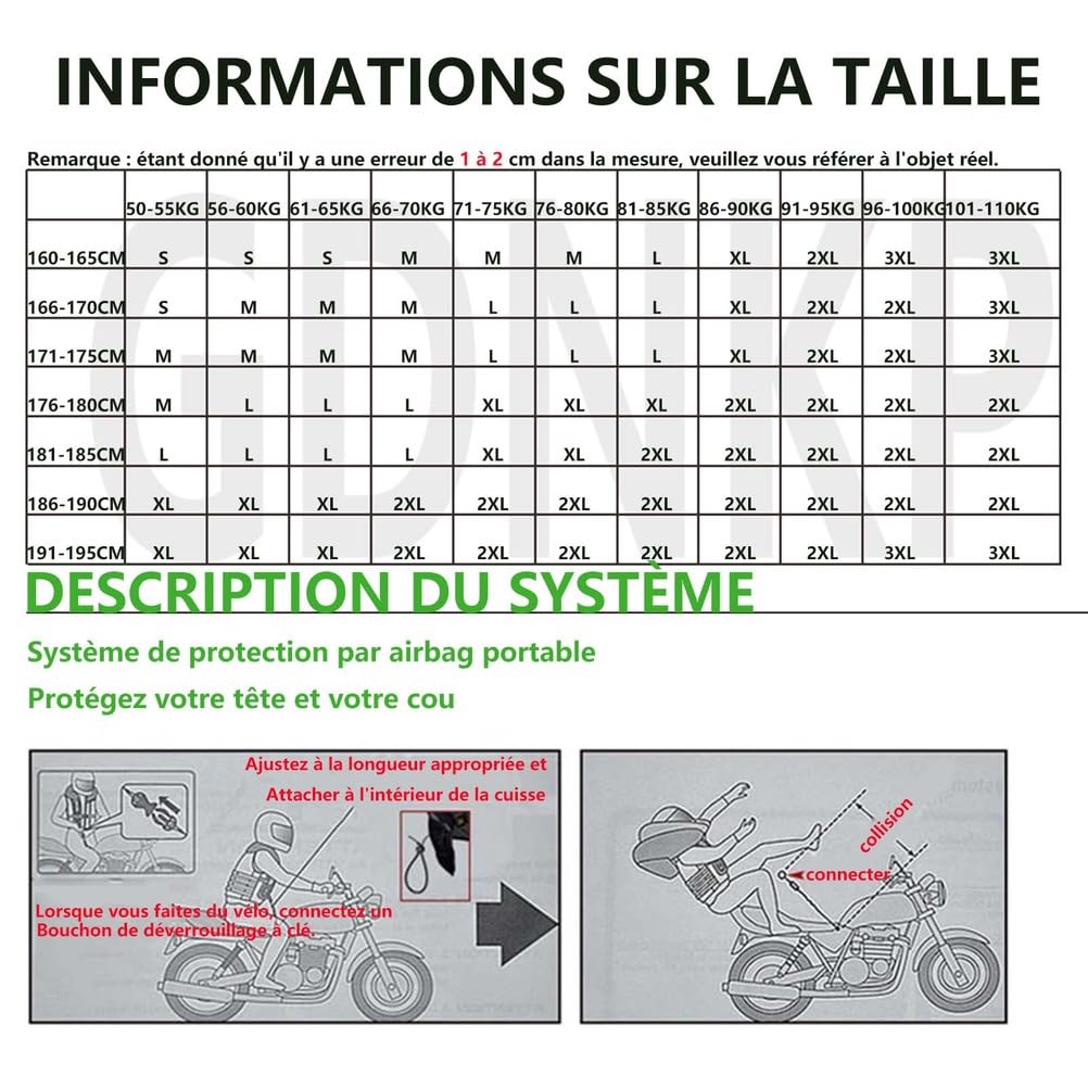 Gilet de Moto airbag homologué, Gilet de Motocross Gonflable réfléchissant, Respirant, réglable et réutilisable, pour Hommes et Femmes, vêtements de Protection pour Moto,Noir,XXL