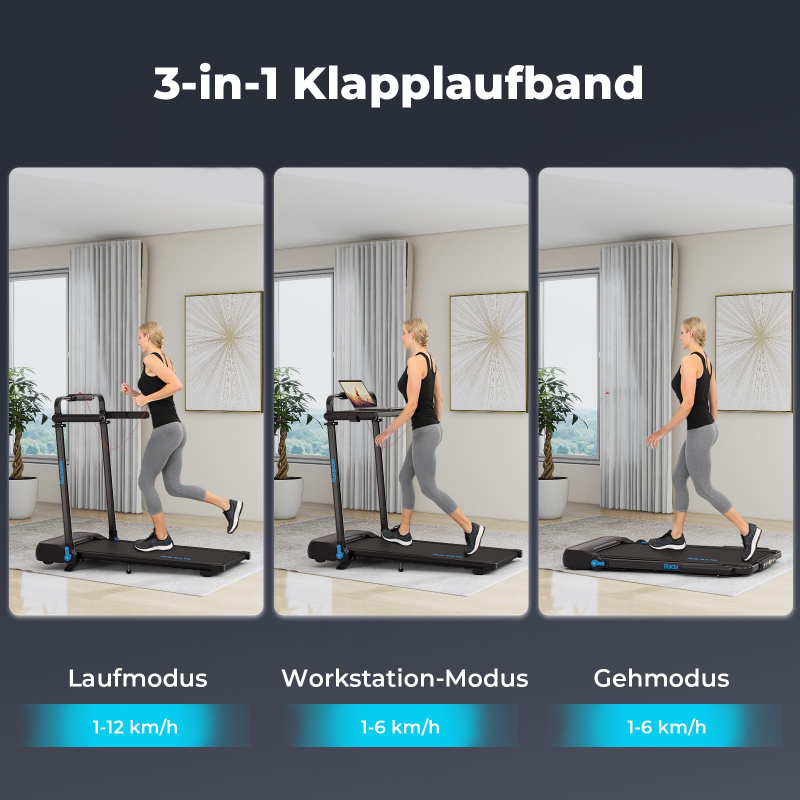 Laufband für Zuhause mit Neigung bis 14 km/h, Laufband Klappbar mit Schreibtisch-Workstation, LED-Anzeige, Fernbedienung und App-Steuerung, kompakte Walking Pad für Zuhause und Büro