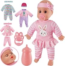 LINFUN KIDS Soft Doll Toy 32 cm, Baby Doll Accessories with Functions, 3 Costumes, Dolls That Eat and Moves Opens Eyes Makes Baby Sounds Gift for Boys and Girls 3 4 5 Years Old