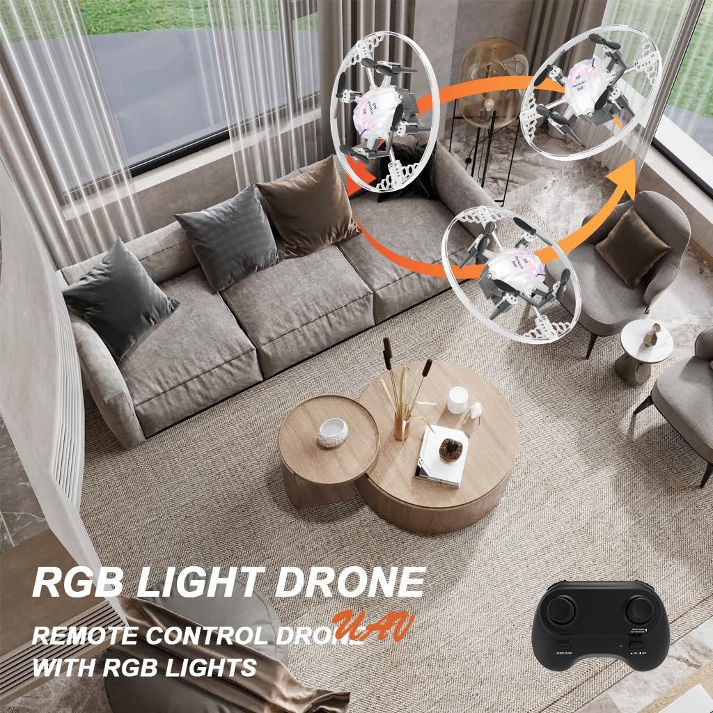 FX-41B Drone con Luci RGB, Controllo Remoto 40 Metri, Effetti 360° Rotazione - Drone LED con Illuminazione Multicolore per Interni ed Esterni (white)