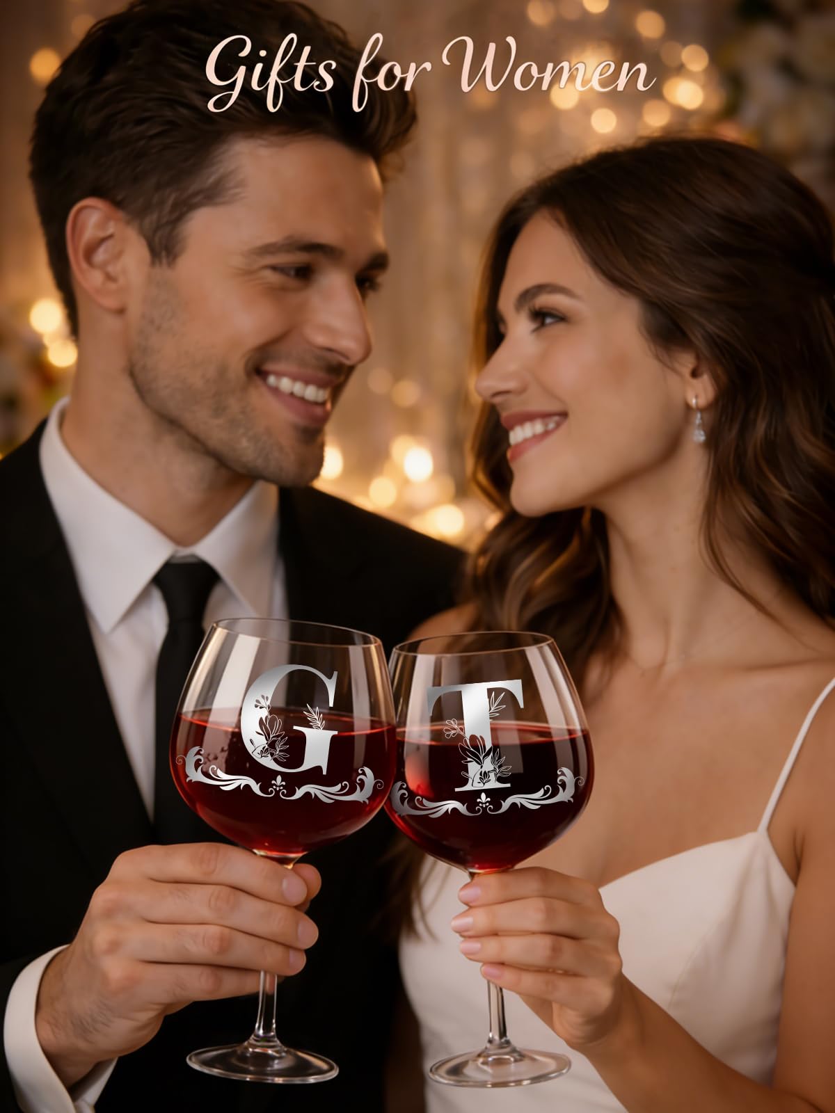 Regalos de monograma personalizados para mujeres, copa de vino personalizada con inicial A-Z, regalos únicos de cumpleaños y Navidad para ella, mamá, esposa, hermana, hija, amiga (letra L)