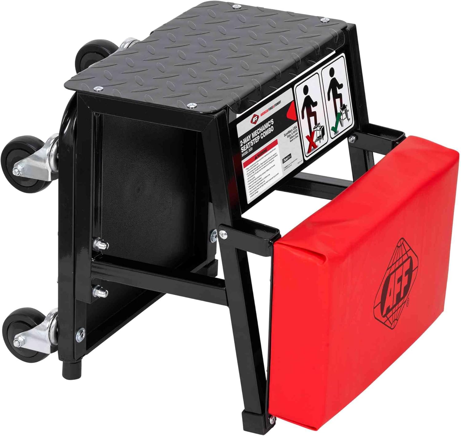 AFF 2-Way Mechanic Shop Stool & Step - Heavy Duty Garage Stool with Wheels Converts to Step - for Garage & Shop Use