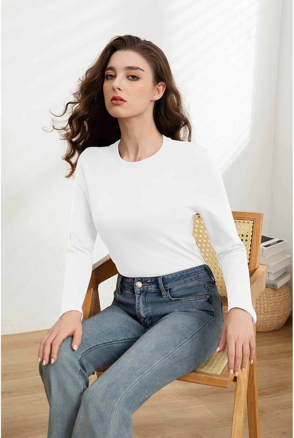 Cotton Long Sleeve Shirts for Women Crew Neck Tee Tshirts Casual Plain Basic Fall Tops Loose Fit - Image 5