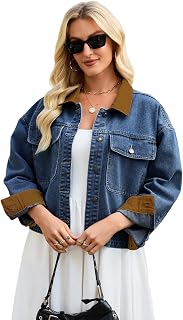 Women's Denim Jacket Cropped Oversized Jeans Jacket Trendy
