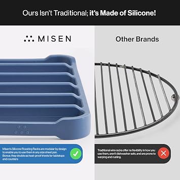 Misen Silicone Roasting Racks - Flexible 2-Piece Design, Maximum Airflow, Nonstick Surface, Easy to Clean, Perfect for Easy Sheet-Pan Dinners, No Scrubbing, High-Grade Silicone, Oven & Dishwasher Safe